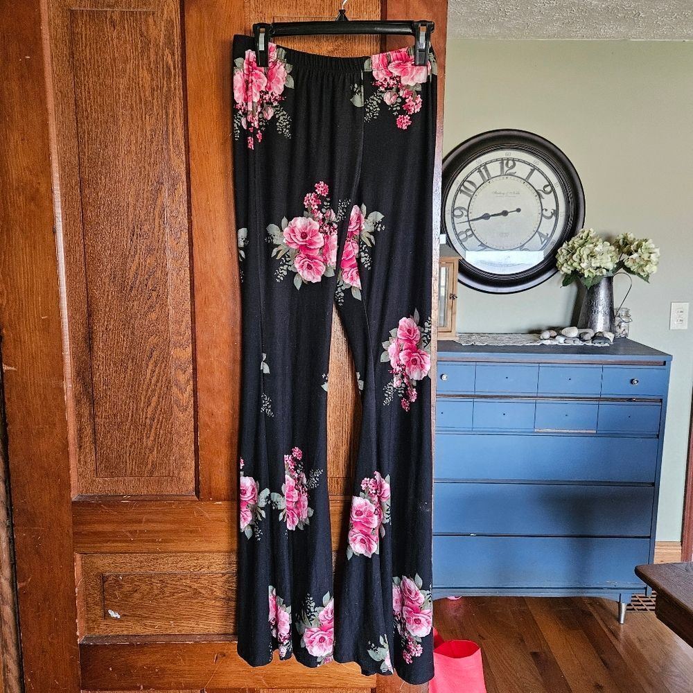 BONGO Wide Leg Stretch‎ Waist Pants Womens Large Soft Flowy Lounge Boho Comfy